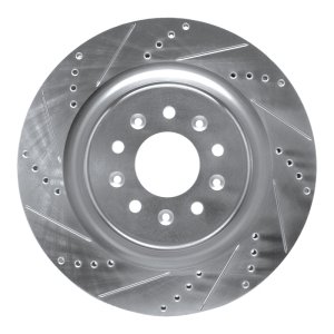 Jaguar XJR Brake Rotor (1) - Front Left - R1 Concepts - Drilled & Slotted - Silver - `00-`06